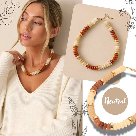 Rainbow Ombre Beaded Gold Neutral Boho Classic Boho Style Statement Necklace NEW - Picture 1 of 6